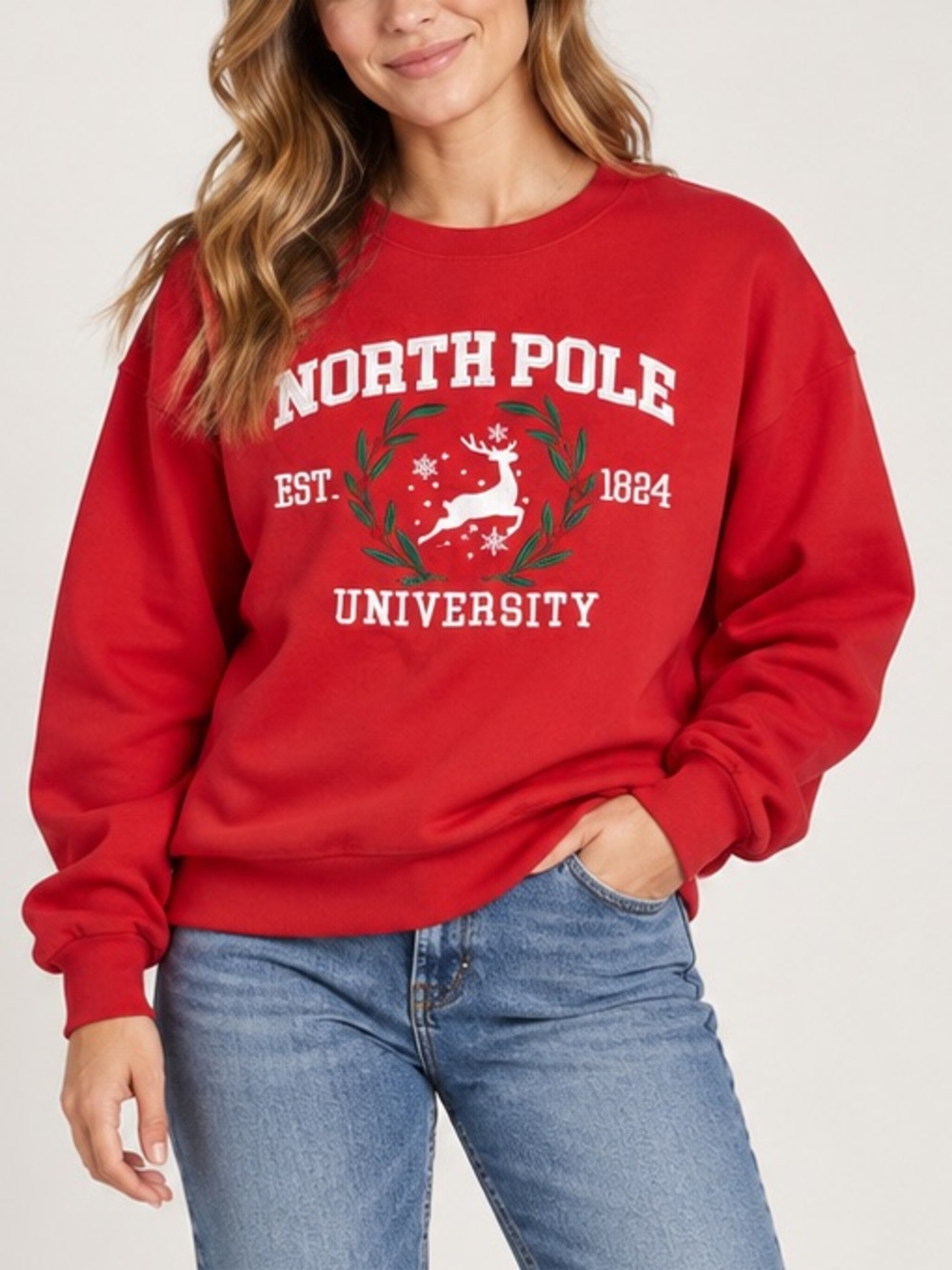 State of Mine North Pole University Christmas Sweatshirt Red Reindeer XL